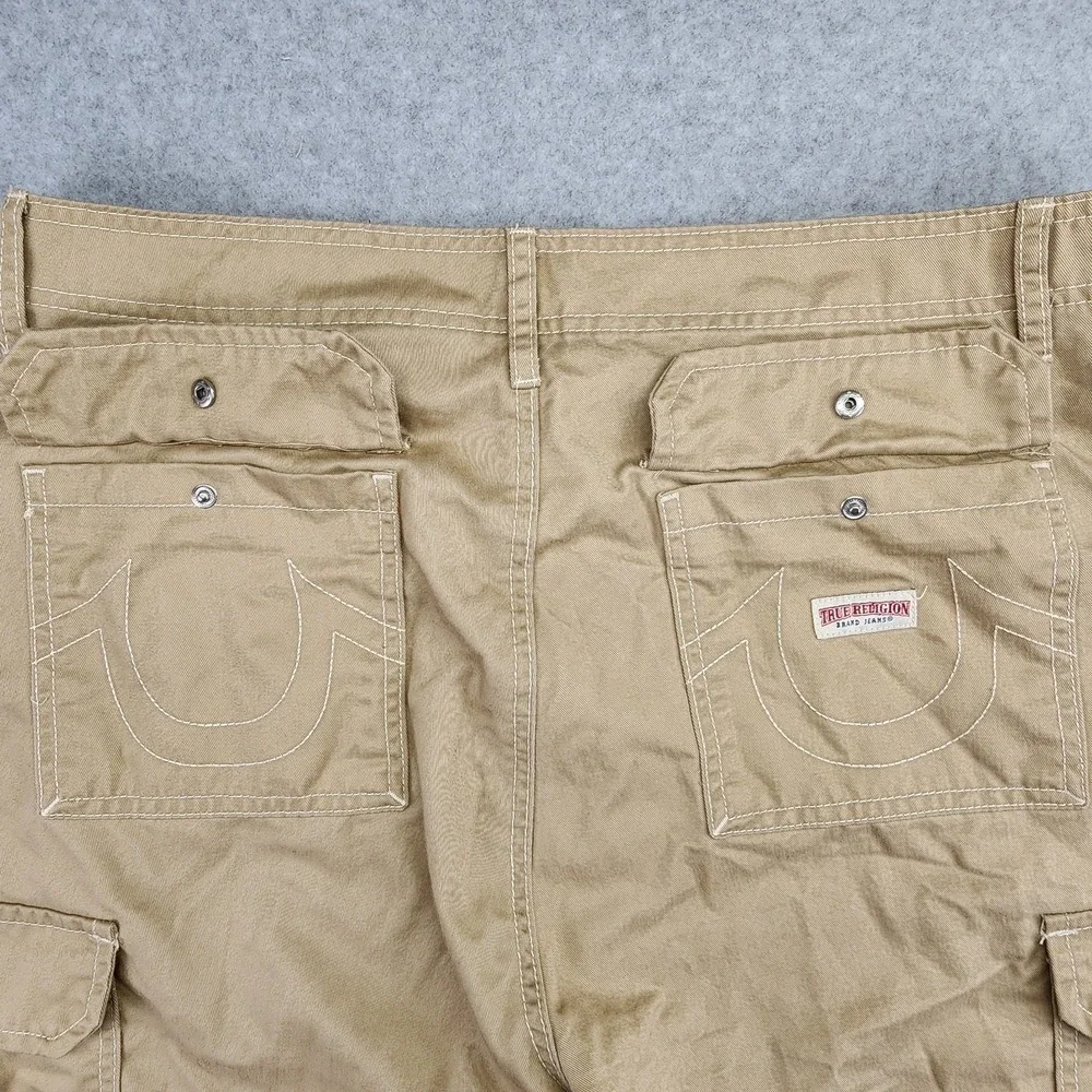 True Religion Pants Men's 34x32 Skater Baggy Cargo Wide Leg Flap Pockets Tan‎